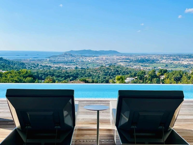 Infinity pool with panoramic views across Ibiza from Can Furnet