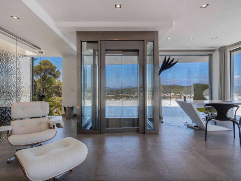 Bedroom overlooking the coast in luxury villa in Siesta, Ibiza