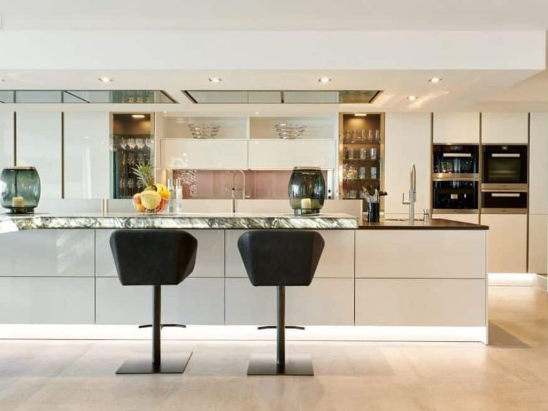 Designer kitchen with integrated appliances in luxury villa in Siesta, Ibiza