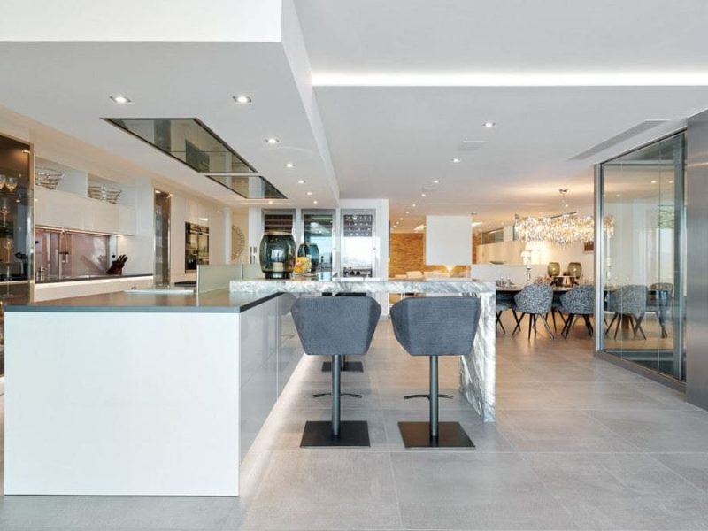 Luxury kitchen and dining area in contemporary villa in Siesta, Ibiza