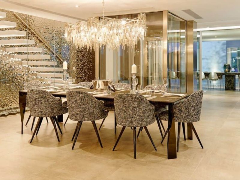 Glass lift and luxury interior staircase in villa in Siesta, Ibiza