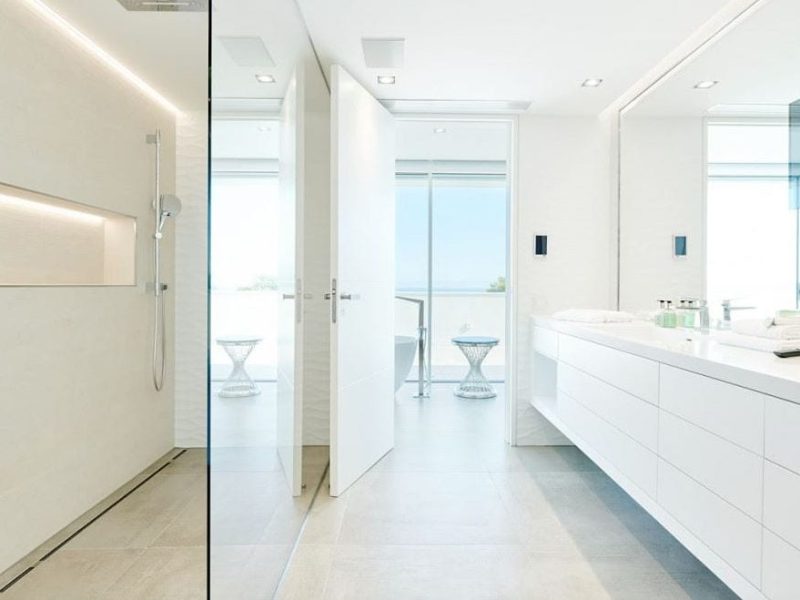 Contemporary interior hallway at luxury villa in Siesta, Ibiza