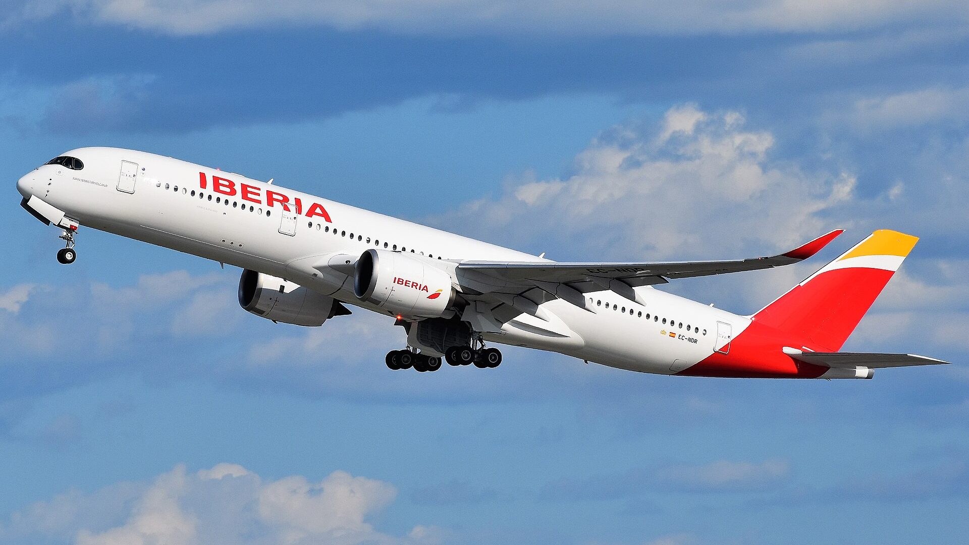 An Iberia Airbus A350 departing New York JFK for Madrid An Iberia Airbus A350 departing New York JFK for Madrid