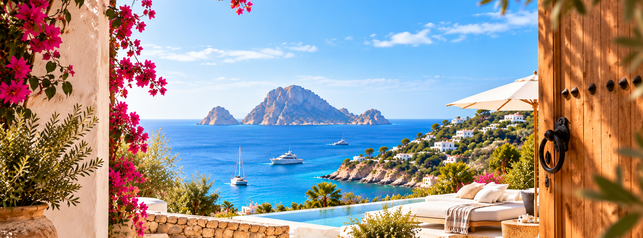 Agua transparente y el islote frente a Cala Conta, en la costa oeste de Ibiza