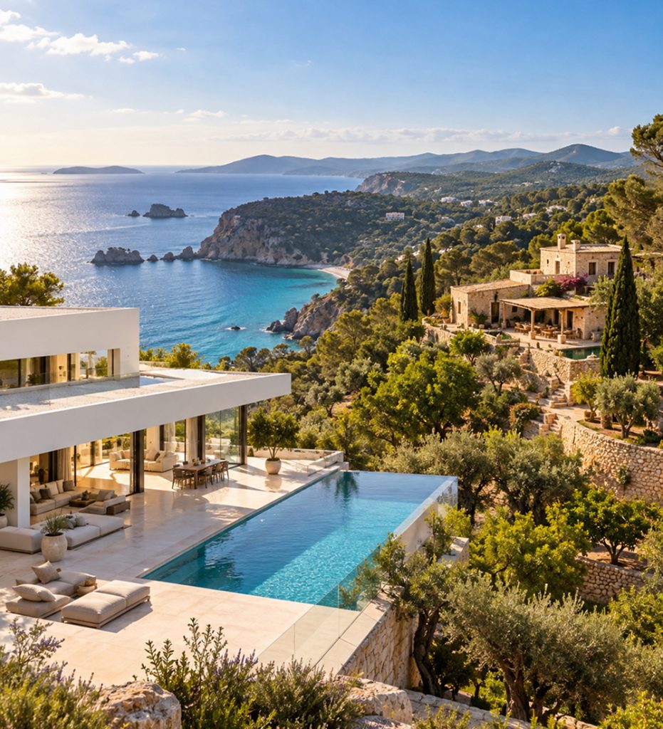 The villa market on Ibiza is not one market. A modern build above Cala Jondal